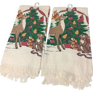 Vintage Cecil Saydah Christmas Kitchen Dish Towel Pair Tree Reindeer New READ